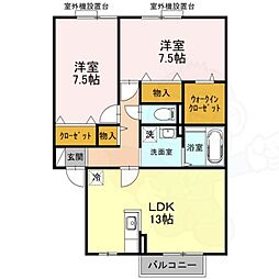 ヴィラージュD棟 2LDKの間取図画像