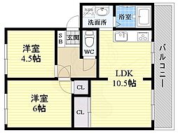 アイビースクエア藤井寺 2LDKの間取図画像