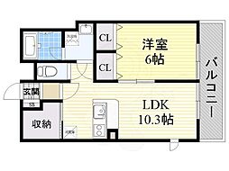 アムールD棟 1LDKの間取図画像