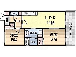 オープ松原 2LDKの間取図画像