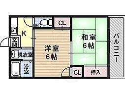古川ハイツ 2Kの間取図画像