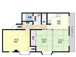 ビューハイム茶の木 3DKの間取図画像