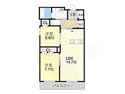 アグリヒルズ 2LDKの間取図画像