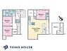 区画図：「建物プラン例間取図(A区画)」2階に約15.5帖LDKが設けられた3LDKのプランです。1階に洗面室・浴室があります。※建物価格:2700万円、建物面積84.03平米
