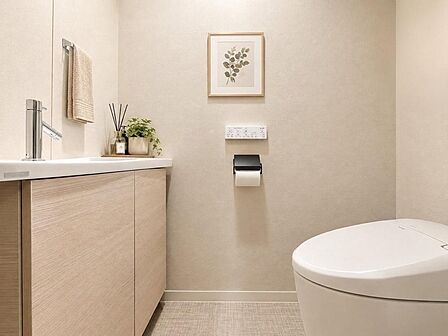 独立型の手洗いカウンターが備わっています。※バーチャル加工を施しています。