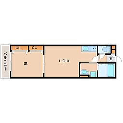 ラモーナ東大物町 1LDKの間取図画像