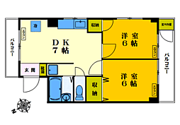 コーポ橘 2DKの間取図画像