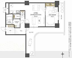 アンビックス志賀ストリートタワー 1LDKの間取図画像