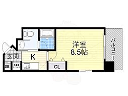 アーバンステージ安堂寺 1Kの間取図画像