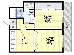ビジタル恵美須8 2DKの間取図画像