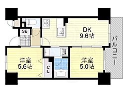 エステムエグゼ心斎橋 2DKの間取図画像