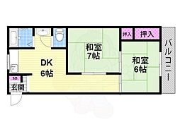 コーポ大東 2DKの間取図画像