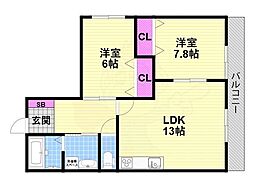 マノアクレール 2LDKの間取図画像