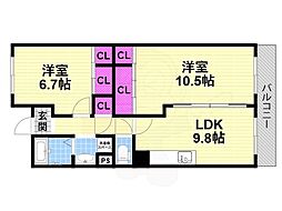 サニーヒル忍ケ丘 2LDKの間取図画像