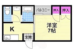 エバーフリー 1Kの間取図画像