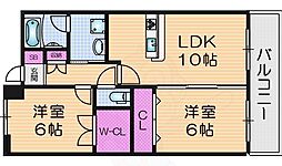 ディアコート忍ケ丘 2LDKの間取図画像