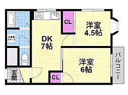 マンションウエストプラザ 2DKの間取図画像