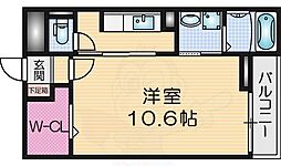 グゥテェライゼB 1Kの間取図画像