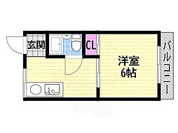 エムロード住道 1Kの間取図画像