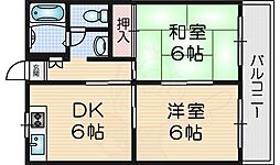 橋喜ハイツ2 2DKの間取図画像