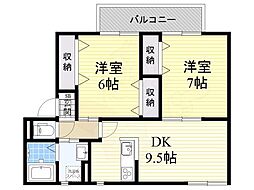 カーサ・ジュネスB棟 2DKの間取図画像