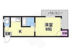 ピュアスモトA棟 1DKの間取図画像