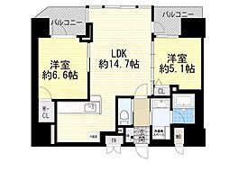 エステムプラザ梅田 8階2LDKの間取り