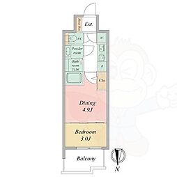 セレニテ東梅田アリエ 2Kの間取図画像