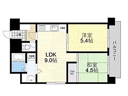 ライオンズマンション江戸堀第2 2DKの間取図画像