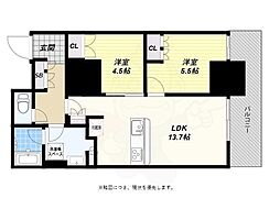 プレミストタワー靱本町 2LDKの間取図画像