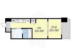 J.GRANCourt京町堀 1DKの間取図画像