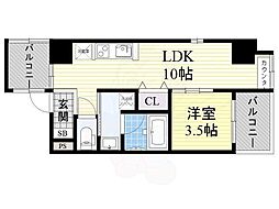 アミティエ扇町リアン 1LDKの間取図画像