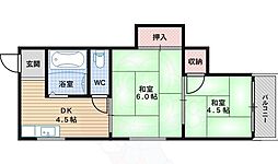 ナイトープラザ 2階2DKの間取り