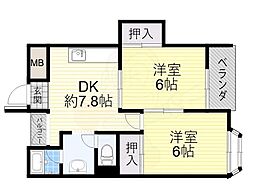 コーポ南野 2DKの間取図画像