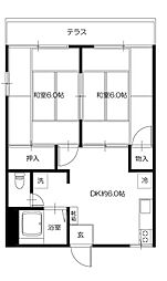 ウィングハウスＩ号館 2階2DKの間取り