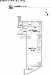 プライムアーバン麻布十番2 ワンルームの間取図画像