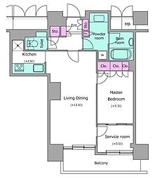 レジディアタワー目黒不動前 1SLDKの間取図画像