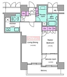 レジディアタワー目黒不動前 1SLDKの間取図画像