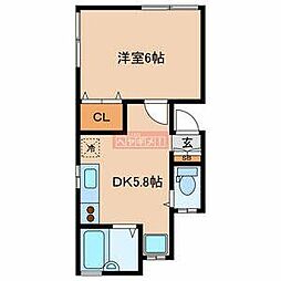 ハピネス恵比寿 1DKの間取図画像