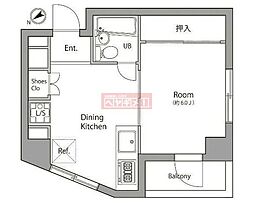 プラチナハウス高輪 1DKの間取図画像