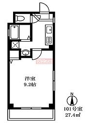シティオザワ2 1Kの間取図画像