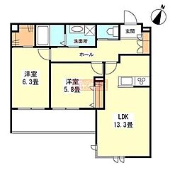 HERITAGEYAKUMO 2LDKの間取図画像