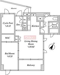 ドム麻布台ルミネス 1SLDKの間取図画像
