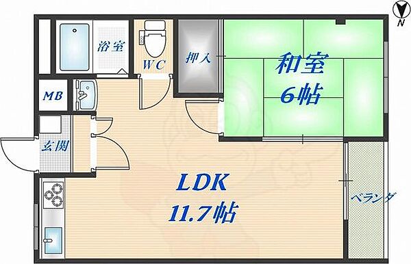 緒方マンション ｜大阪府東大阪市西堤１丁目(賃貸マンション1LDK・2階・37.00㎡)の写真 その2