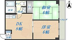 コンフォート長田 2DKの間取図画像