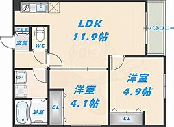 アヴァンティオ小阪 2LDKの間取図画像