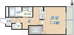 フジパレスフォンターナ1番館 ワンルームの間取図画像