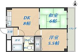 湊川マンション 2DKの間取図画像