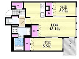 プレミストタワー靱本町 2LDKの間取図画像