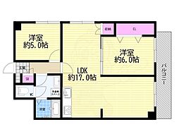 朝日プラザ靱公園第2 2LDKの間取図画像